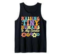 Raising Tiny Humans is My Cardio Groovy Floral Family Parent Tank Top