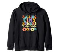 Raising Tiny Humans Is My Cardio Groovy Floral Family Parent Zip Hoodie