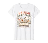 Raising Wildflowers Homeschool Mama Boho Floral Mom Value Graphic T-Shirt, Women, White, M