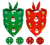 Raisingwell Christmas Dog Bandanas 2 Pack, 4 Pattern Reversible Adjustable Winter Holiday Dog Bandana for Boy and Girl, Dog Scarf for Small Breed Dogs | Christmas Snowman | Santa Claus |