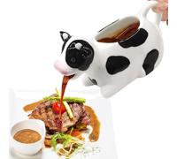 RAISLY Ceramic Gravy Boat, 11oz White Gravy Boat Milk Cow Sauce Jug with Smooth Handle - Perfect for Salad Dressing, Broth, Cream, Milk - Unique Artwork for Your Kitchen
