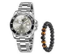 Raitown Men Watch Stainless Steel, 41mm Dial with Luminescent Indices and Date Display, 30M Water-Resistant, Quartz Movement, Classic Design Men's Wristwatch Grey