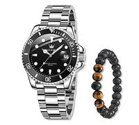 Raitown Men Watch Stainless Steel, 41mm Dial with Luminescent Indices and Date Display, 30M Water-Resistant, Quartz Movement, Classic Design Men's Wristwatch Black