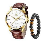 Raitown Men's Leather Watches | Ultra-Lightweight Design · Water-Resistant 3 ATM · Quartz Movement with Calendar · Classic Style · 5 Colors Available · Wristwatch for Men White