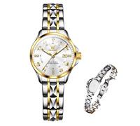 Raitown Women Watch Stainless Steel, 30MM Dial with Rhinestone and Digital Scale, Calendar, 30M Water-Resistant, Quartz Movement, Elegant Wristwatch for Women with Small Dial