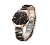 Raitown Women's Ceramic Watch, 30MM Dial with Rhinestones, 30M Water-Resistant, Quartz Movement, Minimalist Design, Rose Gold Wristwatch for Women with Small Dial (Black)
