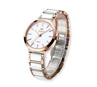 Raitown Women's Ceramic Watch, 30MM Dial with Rhinestones, 30M Water-Resistant, Quartz Movement, Minimalist Design, Rose Gold Wristwatch for Women with Small Dial (White)