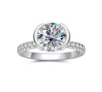 Raivari 3.36ct Moissanite Promise Rings, Bezel Setting Round Lab Made Diamond, Solitaire Engagement Rings Made of 14K White Gold Plated Sterling Silver, Anniversary Rings for, Gemstone, Moissanite