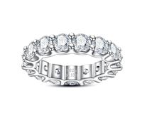 Raivari Moissanite 925 Sterling Silver Eternity Ring with Eight Hearts and Wavy Arrows/Stackable Geometric Shape Color D VVS1 Clarity for Women with Certificate, 4.5, Silver, sparkly starry eternity