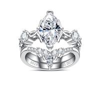 Raivari Moissanite Bridal Set 4K D Color VVS1 Clarity Marquise Round Brilliant Cut 925 Sterling Silver Wedding Band Engagement Rings for Women with Certificate, Gemstone, Moissanite