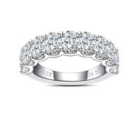 Raivari Moissanite Eight Hearts and Arrows Waves Geometric Shape Stackable Eternity Ring Wedding Band D VVS1 Clarity 925 Sterling Silver for Women with Certificate, Gemstone, Moissanite
