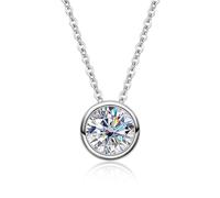 Raivari Moissanite Solitaire Necklaces 18K White Gold Plated 925 Sterling Silver 0.5ct Bezel Set Round Cut D Color VVS1 Simulated Diamond Pendant Necklace for Women and Women