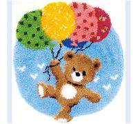 Raixleb Latch Hook Kits Pattern Printed Rug Making Crafts for Kids/Adults 21 inch X 18 inch Gift for Family Friends Needlework Crafts Bear with Balloons