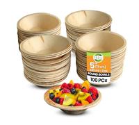 Raj Disposable Palm Leaf Bowls - 100 Count, 5" (13 cm) Bowls - Strong Bowl Like Bamboo Party Bowl - Decorative Compostable Tableware for Lunch, Dinner, Birthday, Outdoor, BBQ, Picnic, Parties