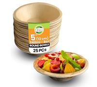Raj Disposable Palm Leaf Bowls (25 Count, 5" (13 cm) Bowls) Strong Bowl Party Bowl - Decorative Compostable Tableware for Lunch, Dinner, Birthday, Outdoor, BBQ, Picnic, Parties