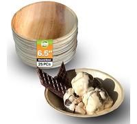 Raj Disposable Palm Leaf Bowls (25 Count, 6.5" (16.5 cm) Bowls) Strong Bowl Like Bamboo Party Bowl - Decorative Compostable Tableware for Lunch, Dinner, Camping, Outdoor, BBQ, Picnic, Parties