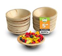 Raj Disposable Palm Leaf Bowls (50 Count, 5" (13 cm) Bowls) Strong Bowl Like Bamboo Party Bowl - Decorative Compostable Tableware for Lunch, Dinner, Birthday, Outdoor, BBQ, Picnic, Parties
