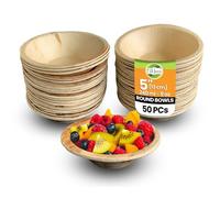 Raj Disposable Palm Leaf Bowls (50 Count, 5" (13 cm) Bowls) Strong Bowl Like Bamboo Party Bowl - Decorative Compostable Tableware for Lunch, Dinner, Birthday, Outdoor, BBQ, Picnic, Parties