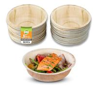Raj Disposable Palm Leaf Bowls (50 Count, 6" (15 cm) Bowls) Strong Bowl Like Bamboo Party Bowl - Decorative Compostable Tableware for Lunch, Dinner, Birthday, Outdoor, BBQ, Picnic, Parties