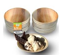 Raj Disposable Palm Leaf Bowls (50 Count, 6.5" (16.5 cm) Bowl) Strong Bowls Like Bamboo Party Bowl - Decorative Compostable Tableware for Lunch, Dinner, Birthday, Outdoor, BBQ, Picnic, Parties