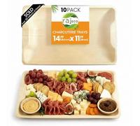 Raj Disposable Palm Leaf Serving Trays and platters | Like Bamboo Tray, Plates Disposable for Parties | Charcuterie Boards, Plates, & Platter | Food Trays | 10 Pack 14" (35.5 cm) Tray