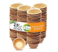 Raj Disposable Palm Leaf Strong Bowl Like Bamboo Party Bowl - Decorative Compostable Tableware for Lunch, Dinner, Birthday, Camping, Outdoor, Picnic, Parties (2.5" (6 cm) Round Bowls, 100 Pack)