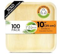 Raj Eco Compostable Palm Leaf Plate Disposable - 10 Inch (25 cm) Square 100 Party Plates, Natural Wooden, Eco-Friendly, Fancy Biodegradable & Disposable Wedding Picnic Plate