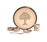 RAJ GHARANA METALS Pure Kansa (Bronze) Dinner Set - 6 Pcs- 12 inch (Glossy Finished Gold Color - Tree Design)