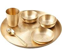 Raj GHARANA Metals Pure Kansa (Bronze) Dinner Set - 6 Pcs KANSA Utensils - 1 Platter, 2 Bowls, 1 Sweet Dish, 1 Glass, 1 Spoon