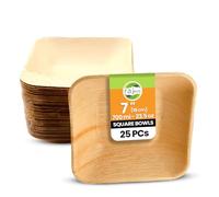 Raj Palm Leaf Bulk Bowls [25-Pack] 7" (18 cm) Square Bowl Like Bamboo Bowls Disposable, Strong, Decorative Compostable Tableware for Wedding, Lunch, Dinner, Birthday, Camping, Outdoor BBQ, Picnic…