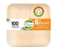 Raj Palm Leaf Plates [100-Pack] 6" (15 Cm) Square Plates Disposable, Strong, Decorative Compostable Tableware for Wedding, Lunch, Dinner, Birthday, Camping, Outdoor BBQ, Picnic