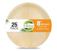 Raj Palm Leaf Plates [25-Pack] 8" (20 cm) Round Plates Disposable, Strong, Decorative Compostable Tableware for Wedding, Lunch, Dinner, Birthday, Camping, Outdoor BBQ
