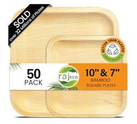Raj Palm Leaf Plates Disposable Plates 10" (25 cm) & 7" (18 cm) Square Bulk Party Pack (50 Pc) Compostable and Biodegradable - Better Than Plastic & Paper Plate for Lunch, Birthday, Camping