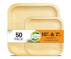 Raj Palm Leaf Plates Disposable Plates 10" (25 cm) & 7" (18 cm) Square Bulk Party Pack (50 Pc) Compostable and Biodegradable - Better Than Plastic & Paper Plate for Lunch, Birthday, Camping