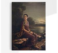 Raja Ravi Varma Radha in the Moonlight | Indian Portrait Painting, Vintage Uttama Nayikas Print, Fine Wall Art Poster Artwork Pictures