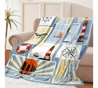 Rajahubri Nautical Throw Blanket Nautical Anchor Blanket Nautical Themed Navy Blue Throw Blanket Ultra Soft Flannel Fleece Blanket for Bed Couch Sofa 60" X 80"