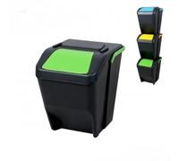 Rajani Stackable Recycle Bin 25 Litre Green Plastic Waste Sorting Bin Space Saving Kitchen Utility Room Waste Management