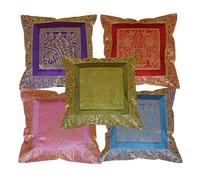 Rajasthali Indian 5 Pcs 20x20 Inch 50x50 CM Elephant Banarsi Silk Indian Ethnic Bohemian Decorative Cushion Cover Handcrafted Patchwork Sari Throw Pillow Boho Decor Cushion Cover for Gift.