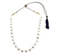 Rajasthan Gems Adjustable Necklace 1 Line Strand String Beaded Jewellery Women Natural Labradorite & Freshwater Pearl Gem Stone Beads Gift F671