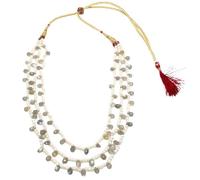 Rajasthan Gems Adjustable Necklace 3 Line Strand String Beaded Jewellery Women Natural Labradorite & Freshwater Pearl Gem Stone Beads Gift F669