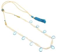 Rajasthan Gems Adjustable Necklace Strand Natural Blue Topaz Gem Stone & Freshwater Pearl Women Gift F672
