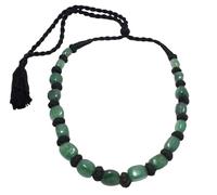 Rajasthan Gems Black Thread Bead Necklace Strand Beaded Natural Green Strawberry Quartz Gem Stone Gemstone Tumble Beads Tribal Adjustable H152