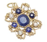 Rajasthan Gems Hallmarked 18K Yellow Gold Vintage Pendant Locket with Natural Burmese Blue Sapphire & Rare Vintage Mitchell Cut Diamonds Handmade Antique Fine Jewelry 1.4 Inch M0110