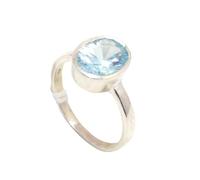 Rajasthan Gems Ring 925 Sterling Silver Women Men Unisex Natural Blue Topaz Gem Stone Gemstone Handmade Gift G728