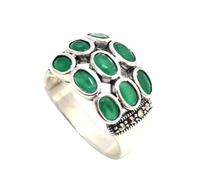 Rajasthan Gems Ring Silver 925 Sterling Women Natural Green Onyx & Marcasite Gem Stone Handmade Gift G388