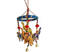 Rajasthan Handmade 5 Elephants Indian Wall Hangings with a Door Hanging Decorative Ring-Shaped Window Hanging for Wall Decor Ideal for Gift Wedding Home Decor (Multicoloured)