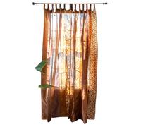 RAJBHOOMI HANDICRAFTS Home Decorative Silk Sari Curtains - Unique Patchwork Design - Light Filtering Window Panels for Living Room and Bedroom - 84 inch Length, (Brown Color)