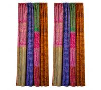 RAJBHOOMI HANDICRAFTS Indian Vintage Silk Blend Sari Curtains, 1 Pair
