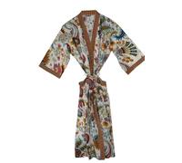 RAJBHOOMI HANDICRAFTS Women Cotton Kimono Robe- stylish gowns, Jackets dressing robe Men & women beach cover up Plus size kimono Fits UK 10-18 (White Mukut Print)