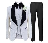RAJEGAR 2 Pieces Men's Suits White Groom Wedding Tuxedo Sets Double Breasted Blazer Jacket Pants for Party,Prom,Dinner